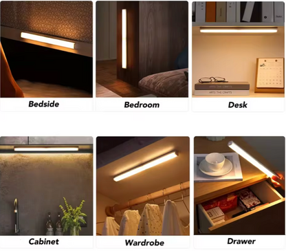 USB Rechargeable Motion Sensor Wireless LED Night Light Long Strip Bar Lamp for Kitchen Cabinet Wardrobe Bedside Staircase Tube